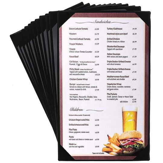 Juvale 12-Pack Black Restaurant Menu Covers - 7.8 X 13.8 Inch Single Panel PVC Menu Holders